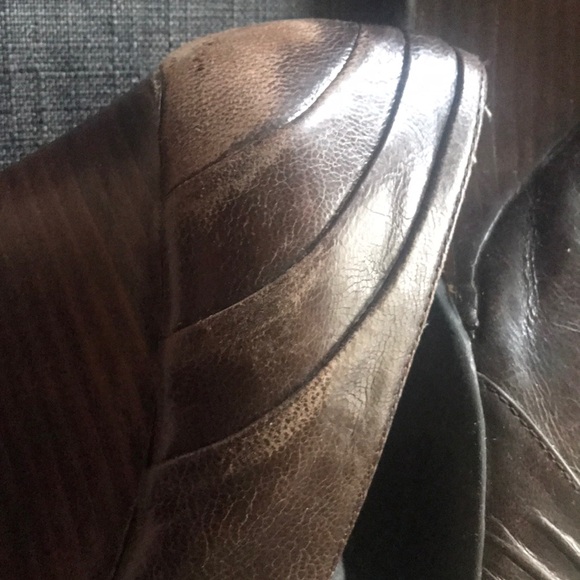 Nine West. Brown leather wood wedges Peep toe 7.5 - Picture 4 of 4